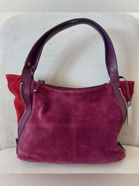 Tignanello Expandable Suede Shoulder Bag “rich burgundy” color